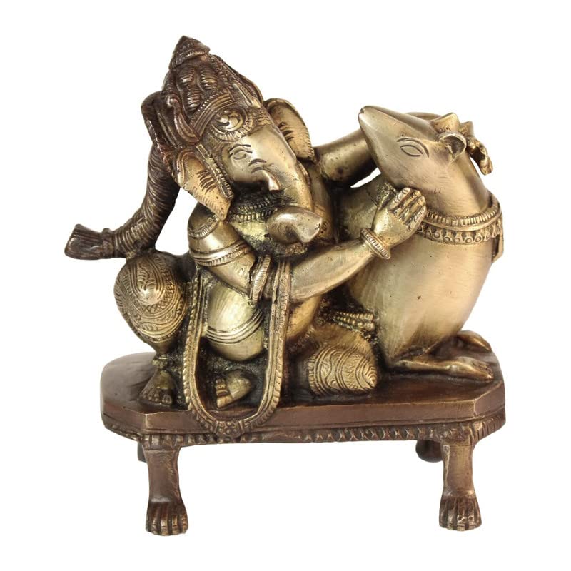 Svarup Brass Sitting Ganesha Idol in Multicolor Height 8 Inch Weight 1.6 Kg