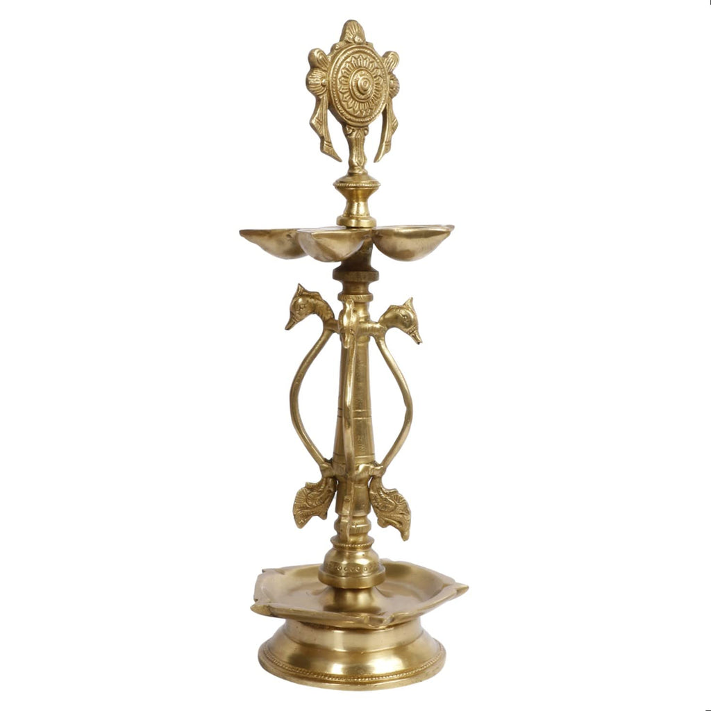 ARTVARKO Big Brass Chakra Villaku Vishnu Chakra Deepam, Diya, Deepa, Traditional Oil Lamp for Pooja, Aarti, Home and Decor 14 Inches