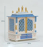 Jodhpur Handicrafts MDF Wood Home Temple Puja Mandir Home Temple Pooja Mandir with Door Pooja Room Stand (18 inch x 12 inch x 24 inch, White & Blue)