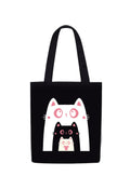 DOODLE Canvas Tote Bag for Women with Zip Closure – Eco-Friendly Cat Printed Reusable Shoulder Bag with Outer Zip & Inner Zip Pocket, Spacious Tote for Shopping, Office, College, Beach & Travel