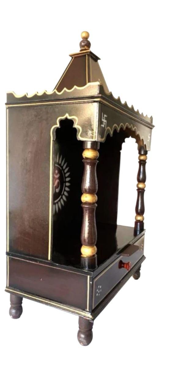 New Traditional Brown Wooden Handcrafted Temple, for Home & Office