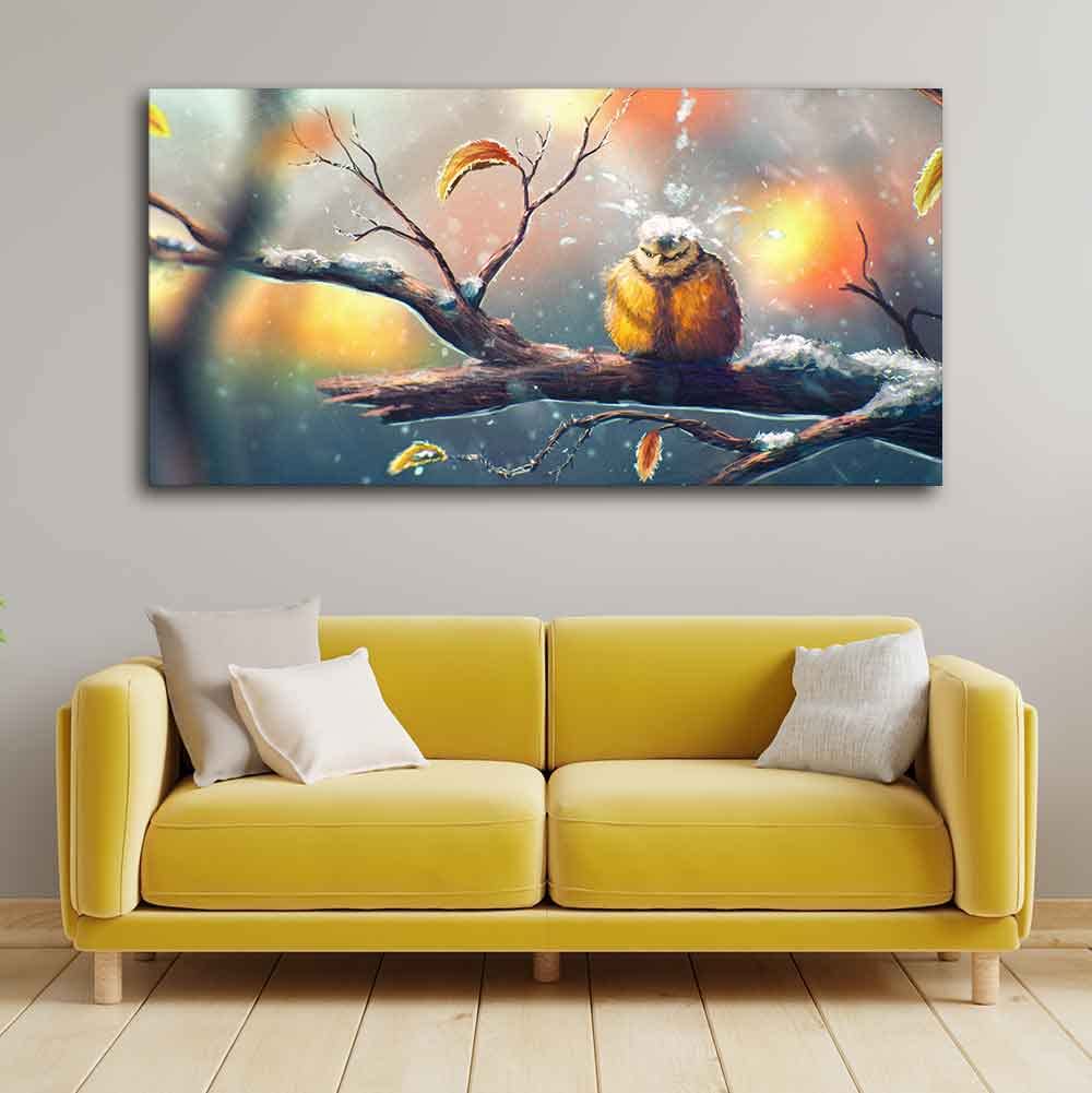 VIBECRAFTS Canvas Paintings for Living Room Drawing Room Bird In Winter Canvas Wall Painting Fitted With Wooden Frame for Home | Office | Gift (PTVCH_2420)