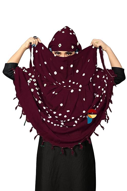PRACHARAN Women Cotton Stylish Hand Printed Scarf, Anti Pollution Full Face Scarf With UV Sun Rays Protection Scarf For Women And Girls (Burgundy), Female, Maroon