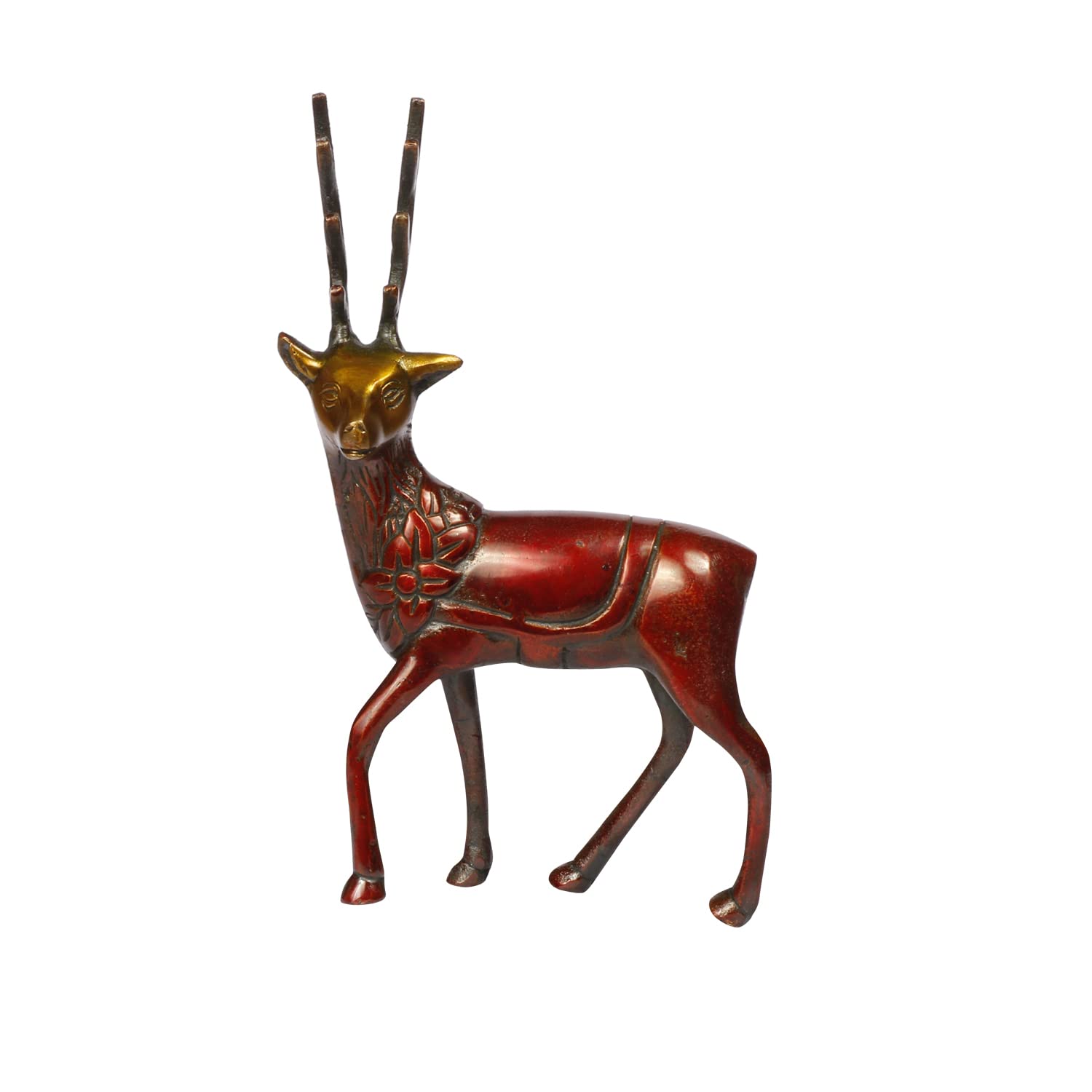 ARTVARKO Brass Deer Statue Home Décor Murti Idol for Home Office Shop Decorative Showpiece Vaastu and Gift (Cherry Gold 7 Inch)