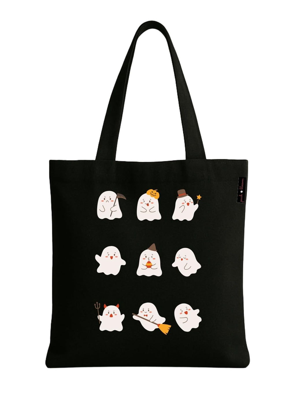 Peach Blossom Women's Printed Cotton Zipper Tote Bags (BLK - 9 EMOJI)