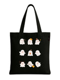 Peach Blossom Women's Printed Cotton Zipper Tote Bags (BLK - 9 EMOJI)