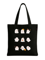 Peach Blossom Women's Printed Cotton Zipper Tote Bags (BLK - 9 EMOJI)