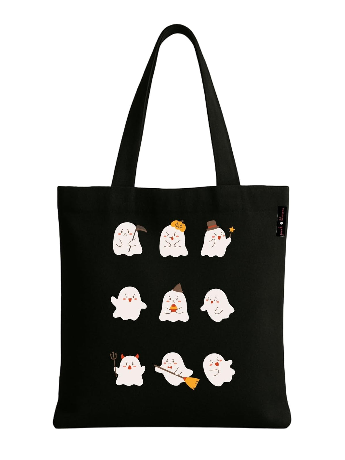 Peach Blossom Women's Printed Cotton Zipper Tote Bags (BLK - 9 EMOJI)