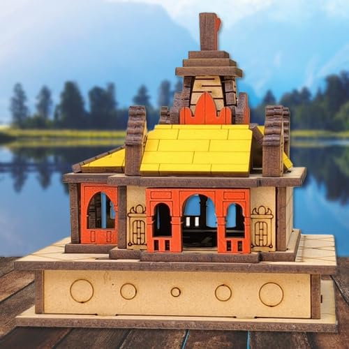 The Himalayan River Chardham Wooden Small Gangotri Temple Showpiece, for Home/Office Decor Multicolour