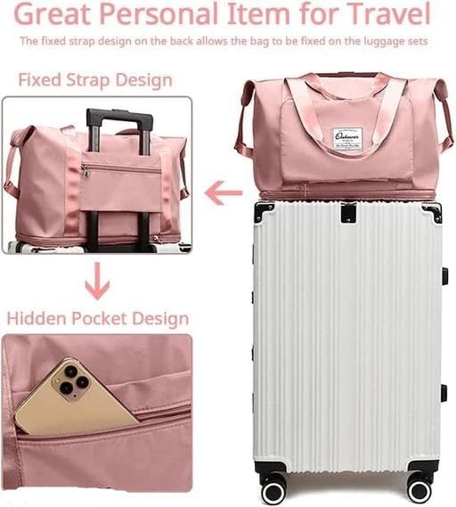 Viyaro Polyester Foldable Tote Bag | Expandable Design with Dry & Wet Separation, Waterproof Fabric, Multiple Pockets with Zipper & Lightweight Shoulder Carrying Comfort | Convenient Choice—Pink