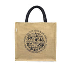 JUTEKA Yoga Print Eco Friendly Jute Bag for Shopping, Lunch, Tiffin, Office, Grocery with Zip Closure and Padded Cotton Handles…