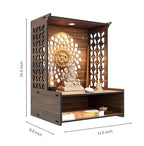 Devaāra Wooden Pooja Stand for Home & Office – Wall-Mounted Mandir with LED Spot Light | Compact DIY Temple for Puja Room Decor (H-15.5, L-11.5, W-9.5 Inch)
