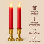 Tia Crafts LED Tapper Candles with Golden Holders, Realistic Warm Glow, Christmas and Wedding Decoration, Set of 4 (2 Red)