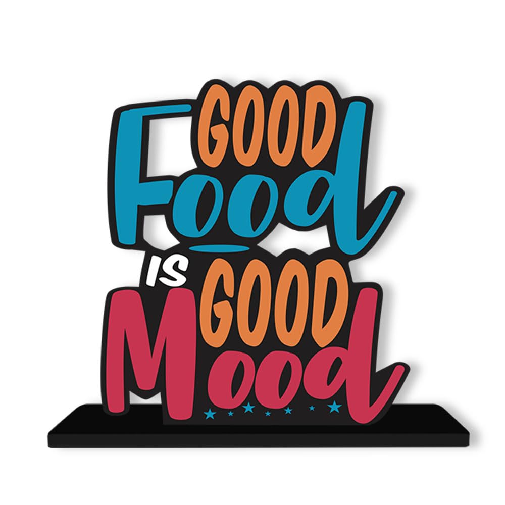 Artvibes Wooden Idols and Figurine Good Food is Good Mood Restaurant Cafe Quotes Table Decoration for Office Desk | Home Decor | Living Room | Modern Art Wood Showpiece Gift Item (SP_1128N)