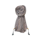 FAHABO Scarf Woman Pleated Stripes Woven Cotton Scarves with Tassels | Hijab Scarf | Headscarf | Neck Scarf | Stoles | Wraps (Grey with Peach Stripes)