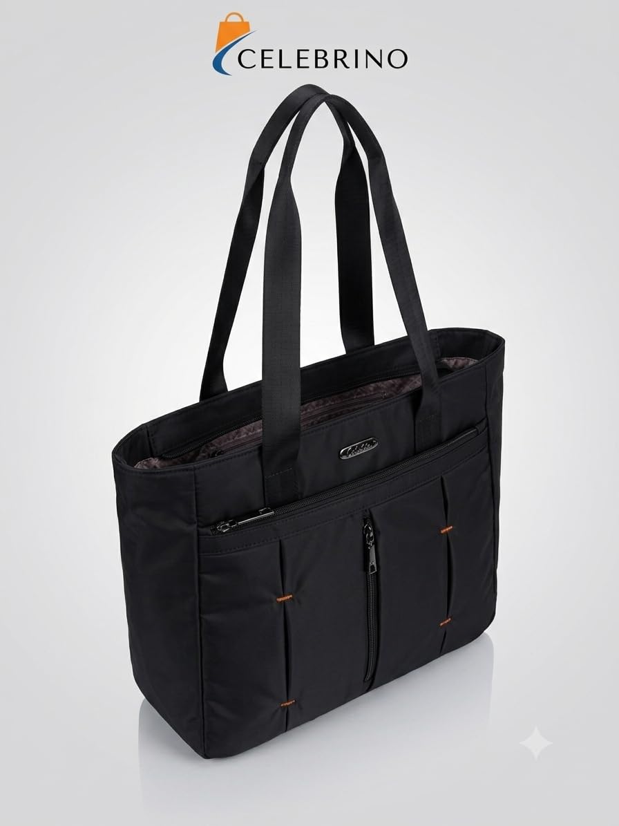 CELEBRINO Spacious Tote Handbag for Women | Nylon Hand Bags with Multiple Zip Compartments | Waterproof Large Shoulder Bag for Office, College, Travel & Shopping | Multi Pocket Zipper Handbags