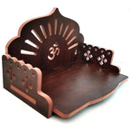 ZUPER Wood Fully Hand Made Om Pattern Home Temple for Pooja Temple for Home and Office I Wall Shelve for Puja I Wooden Mandir (Brown-3) (Pack of 1)