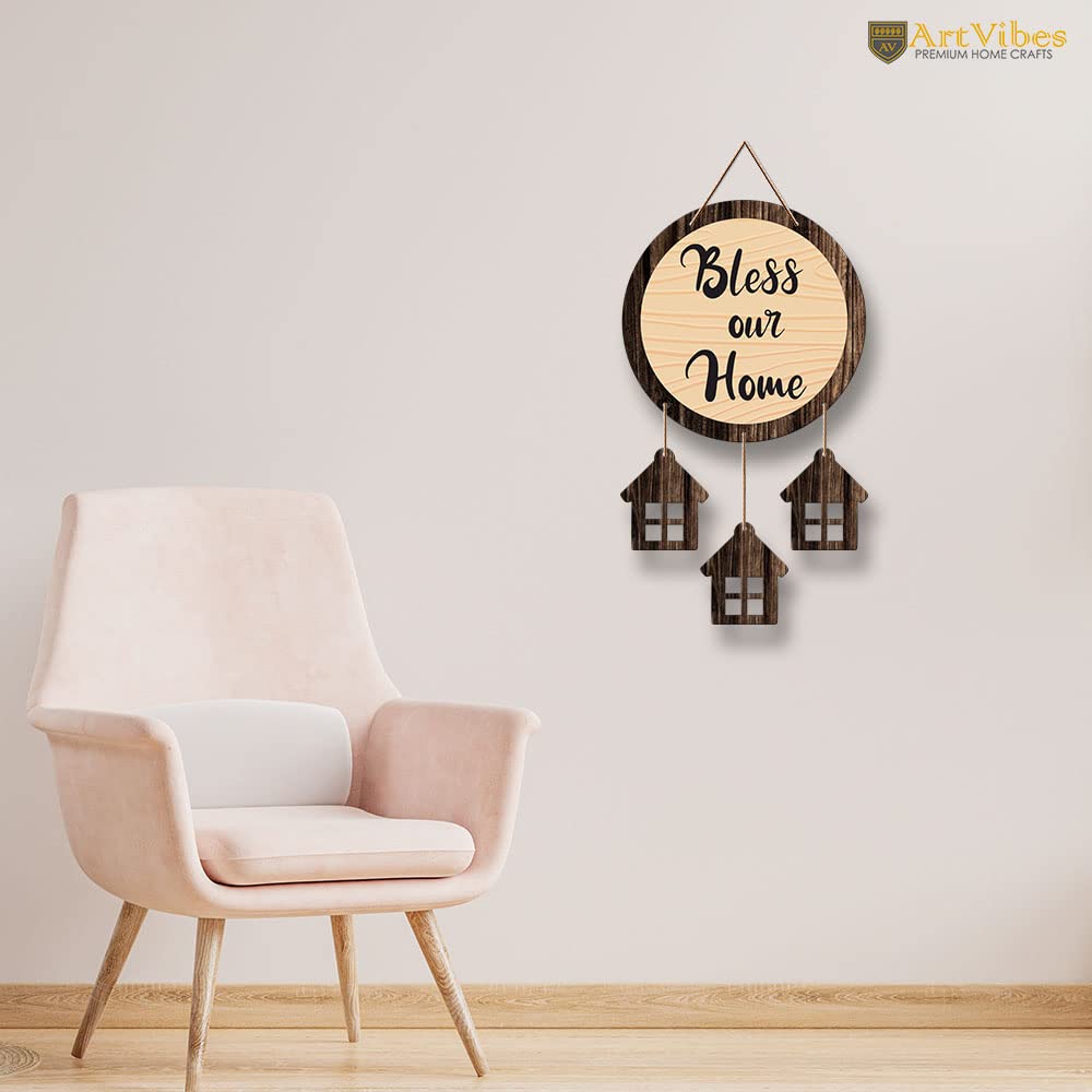 Artvibes Bless Our Home Quotes Wooden Wall Hanging Decorative Items for Home Decor | Gift | Livingroom Hanger | Modern Artworks Decoration Hangings Item (WH_7212N)