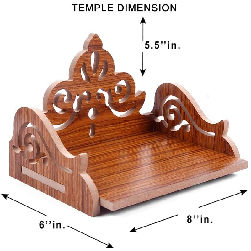 ZUPER Wood Fully Hand Crafted Carved Pattern Temple for Pooja Temple for Home and Office I Set-Top Box Stand I Wooden Stand for Puja (Brown-4) (Pack of 1)