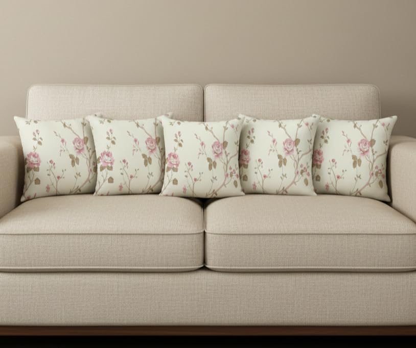 Trance Home Linen Set of 5 Premium 100% Cotton 12x12 inch Cushion Covers for Sofa and Diwan | Small Cushion Covers – (12x12 inch | 30cmx30cm, Aster Pink) – Set of 5