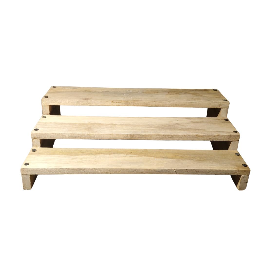 Wooden Temple Mandir Set, Mango Wood 3-Tier Display Stand with Incense Holder, Decorative Pooja Platform for Home