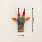 ATRANGI STUDIO Handpainted Wooden Cow Head Wall Decor | Ethnic Wall Art | Symbol of Prosperity | Wall Hanging for Home, Temple & Puja Room | Ready to Hang | 12 Inch, Blue