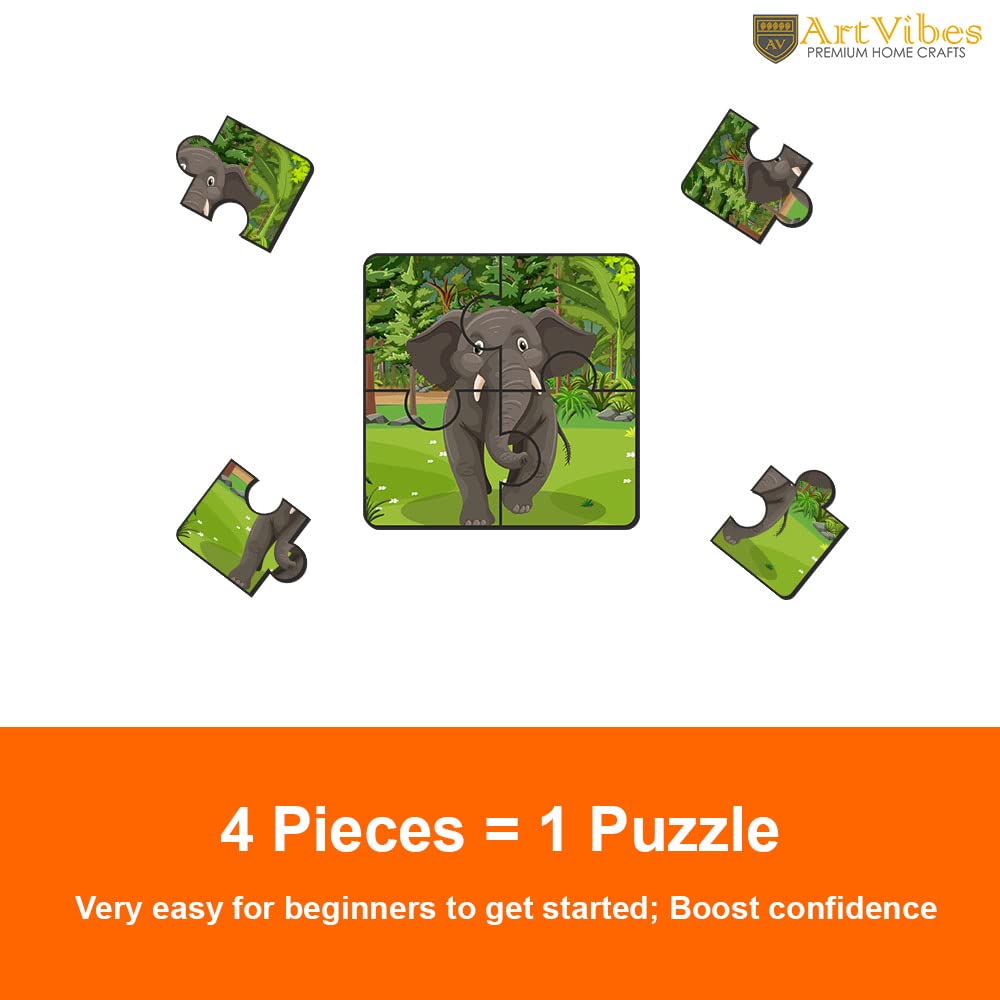 Artvibes Animals Wooden Jigsaw Puzzle Games for Children & Kids | Jigsaw Puzzles for Kids Age 2-5 | 4 Pieces Puzzles | Toddler's Wooden Puzzle (PZ_505NN), Set of 6