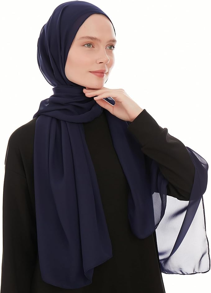 PREMIUM KOREAN GORGETTE HIJAB FOR WOMEN, GEORGETTE HIJAB SCARF FOR WOMEN 80 BY 180 CM (NAVY BLUE)