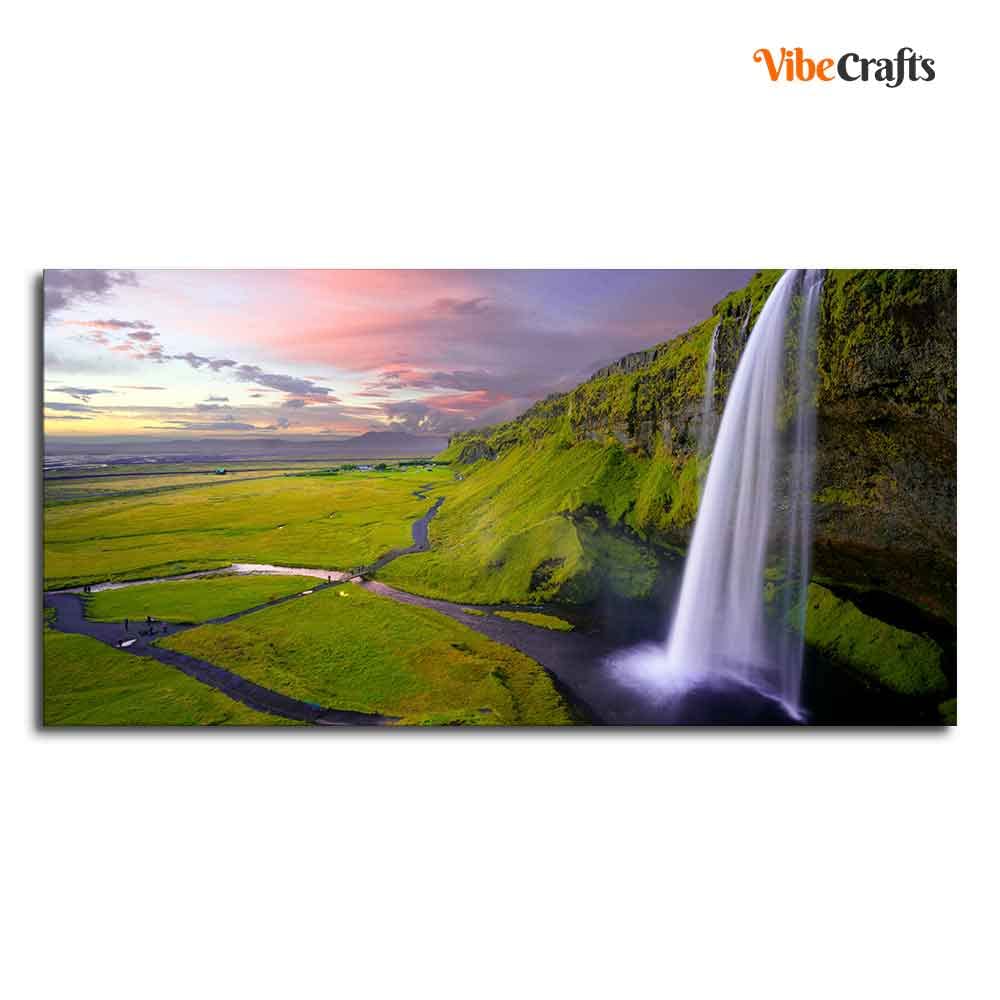 VIBECRAFTS Canvas Paintings for Living Room Drawing Room Panoramic Canvas Wall Painting of Unreal view of Waterfall at Sunset for Home|Office|Gift(PTVCH_2363NV)