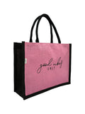 JUTEKA Unisex Quote Printed Jute Bag For Lunch, Office, Grocery, Picnic, Tiffin, Shopping Hand Bag With Padded Cotton Handles, Pink