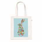 Cotton Canvas Tote Bag with Floral Bunny Print | Reusable Lightweight Shopping Bag with Long Handles | Eco-Friendly Everyday Carry Bag for Shopping, Travel & Gifting