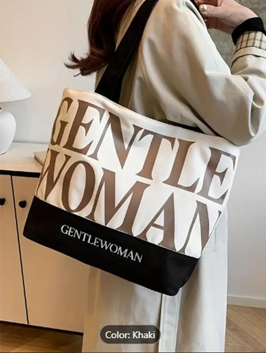 THE SACK CO. Large Canvas Tote Bag for Women, Tote Handbags for Women with Zipper & for College, Shopping, Office (gntl women brw writing)
