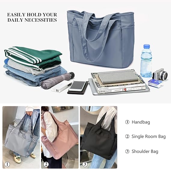 Voroly Tote Bag Women Casual Handbag Shoulder Bag Purses with Zipper and Pockets for Work School Gym Travel Shopping (BLUE)