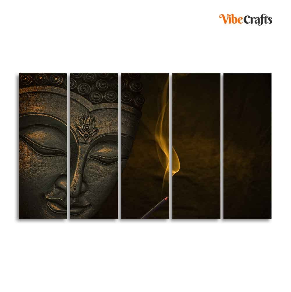 VIBECRAFTS Premium Wall Painting of Peaceful Buddha Sculpture Set of Five For Home|Office|Living Room|Gift (PTVC5Pcs4_8645)