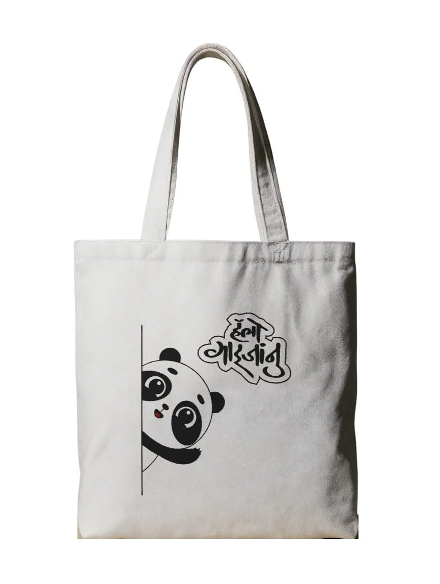 Reusable Cotton Fabric Cute Panda Printed Tote Bag Ideal for Travel Shopping College & Office Use