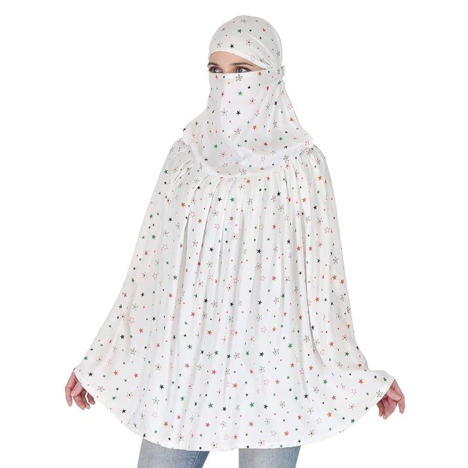 BKQPTL Cotton Long Scarf Cum Mask scarves Usable for vehicle Driver | White Printed Design | Universal Size | For Girl & Women | Breathable Sun Protection Light Weight (White - Scarf_star_A, Free)