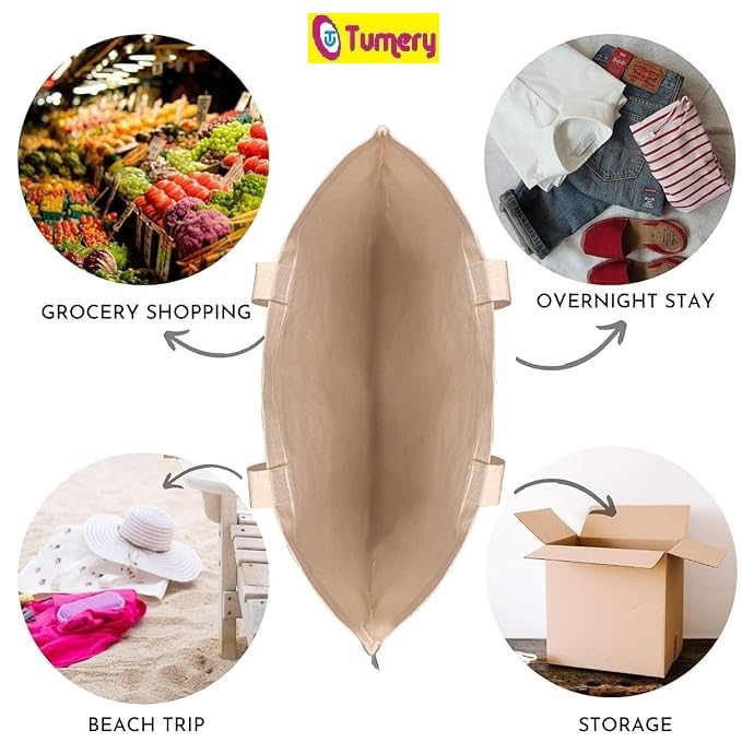 Tumery Cotton Canvas Tote Bag Women Shopping bag, Grocery, Sturdy Bag, Aesthetic Office Bag For Women Reusable 100% Eco-Friendly- Natural (Combo Of 8)