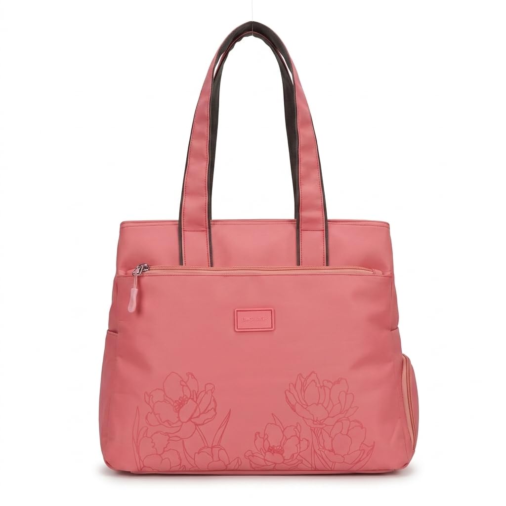 Bag-Age HB55 Tote Handbag for Girls & Women, Water Resistant Office Work Bag with Umbrella Pocket, Large Capacity Shoulder Bag for Work, Travel & Daily Use (Pink)