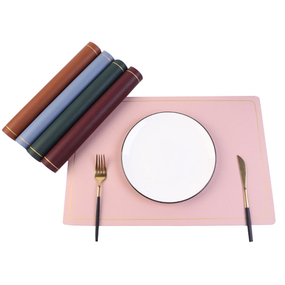 Maharsh Pu Leather Dining Table Mat Waterproof Heat Insulation Placements (Pink, 6) Kafalo