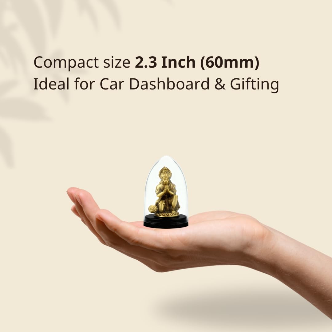 Shilpkala 2.3 Inch Brass Ultra Fine Hanuman Ji Brass Idol in Pranam Mudra for Car Dashboard & Devotional Gift (Coffee Antique)