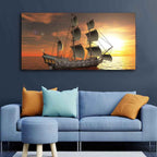 VIBECRAFTS Homcraft 3D Sailing Ship in Sunset Premium Canvas Wall Painting With Frame for Living Room Drawing Room Home|Office|Gift (PTVCH_2222)
