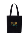 DOODLE Eco-Friendly Reusable Cotton Canvas Tote Bag | Inner & Outer Zip Pockets | Ideal for Travel, Shopping, College & Office Use | Good Vibes - Blooms