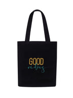 DOODLE Eco-Friendly Reusable Cotton Canvas Tote Bag | Inner & Outer Zip Pockets | Ideal for Travel, Shopping, College & Office Use | Good Vibes - Blooms