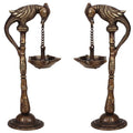 SVARUP Antique Brass Diya with Parrot Design: Ideal for Traditional Puja Rooms.