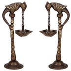 SVARUP Antique Brass Diya with Parrot Design: Ideal for Traditional Puja Rooms.