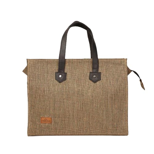 FOHOGO Jute Bag for Unisex | Lunch Bag/Tiffin Bag/Carry Bag/Jute Bag | Tote Bag for office (Gold, Large (12”x16”x7”))