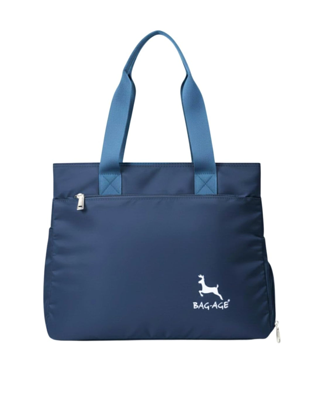 Bag-Age HB08L Large Tote Bag for Girls & Women, Handbag with Multiple Compartments, Water Resistant Shoulder Bag with Zipper & Umbrella Side Pocket for Work, Travel & Daily Use (Navy Blue)