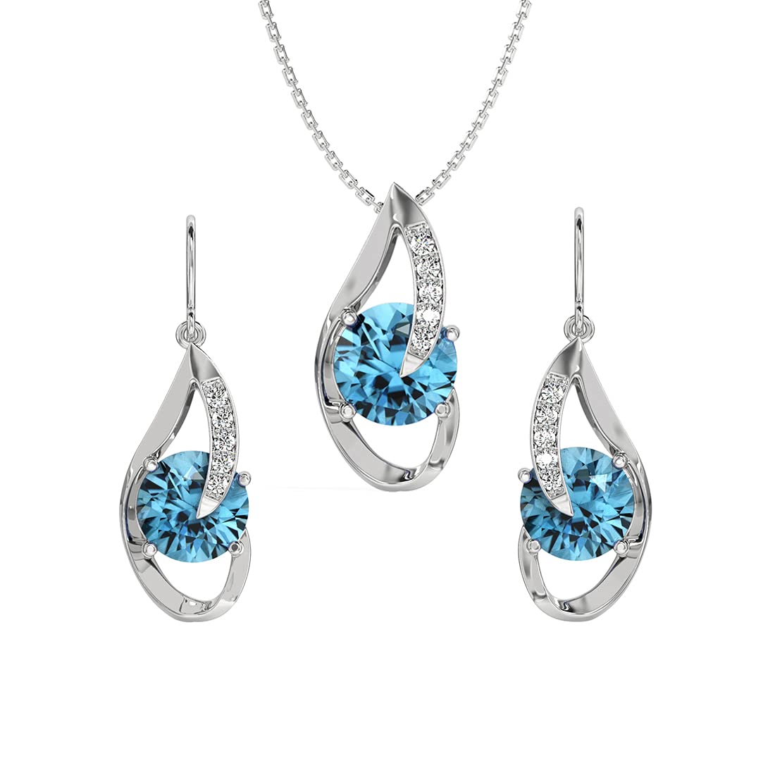 Clara 925 Sterling Silver Sky Blue Eye Pendant Earring Chain Gift for Women