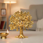 Metal Kalpavriksha Tree for Home Decor - Golden Wish Fulfilling Tree Metal Showpiece for Temple, Vastu, Office Table & Gifting Banyan (No 2 Golden)