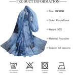 Alexvyan Blue Floral Chiffon Summer Scarves 150 x 50 cm, Light Weightwith Stitched Border, Lightweight Fashion Scarf for Women Sun Protection Stole